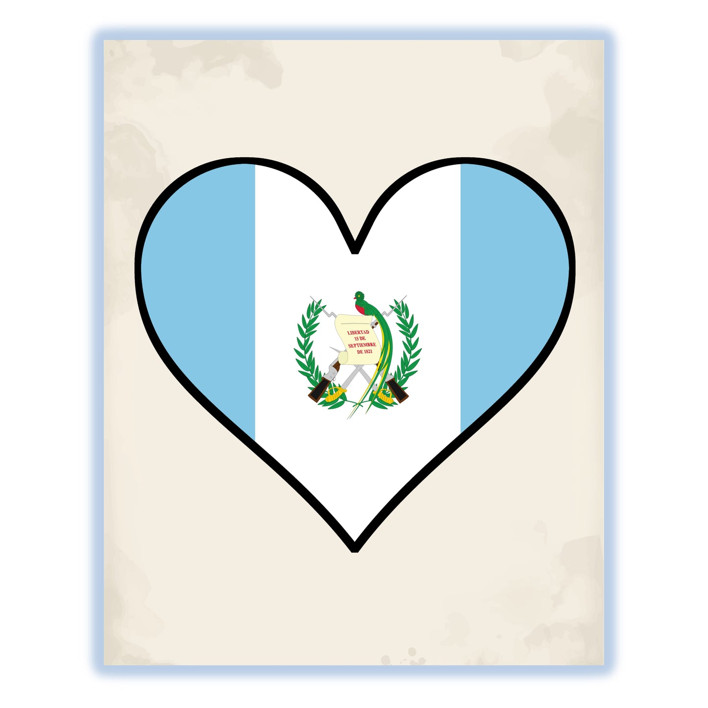 Guatemalan Flag Heart Flag of Guatemala 8"x10" Wall Art Print