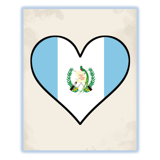 Guatemalan Flag Heart Flag of Guatemala 8"x10" Wall Art Print