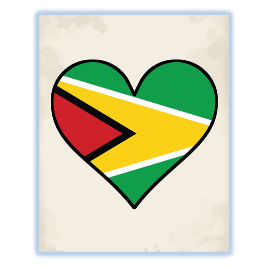 Guyanese Flag Heart Flag of Guyana 8"x10" Wall Art Print