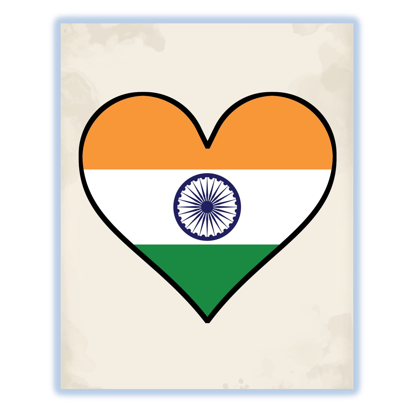 Indian Flag Heart Flag of India 8"x10" Wall Art Print