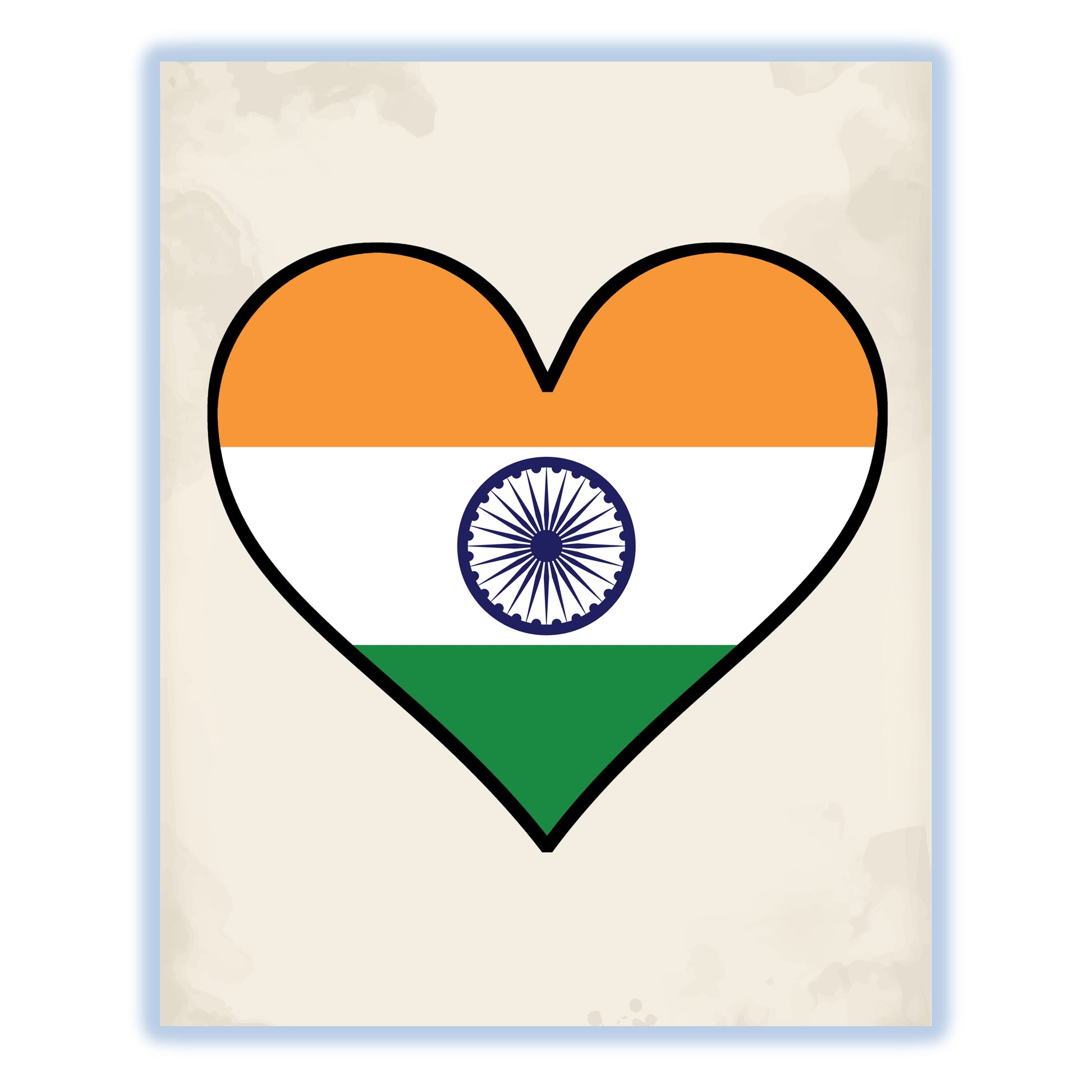 Indian Flag Heart Flag of India 8"x10" Wall Art Print