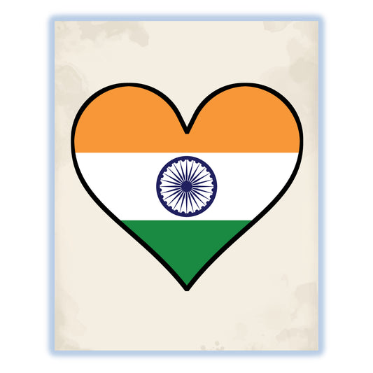 Indian Flag Heart Flag of India 8"x10" Wall Art Print