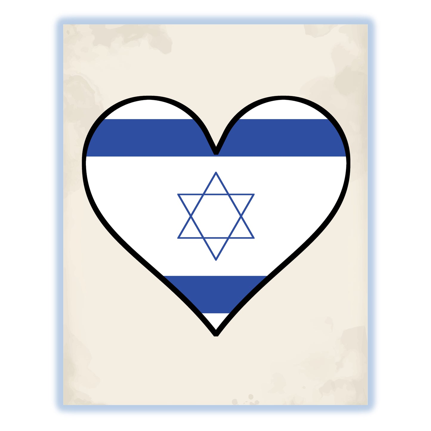 Israeli Flag Heart Flag of Israel 8"x10" Wall Art Print