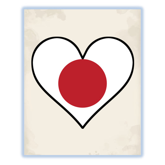 Japanese Flag Heart Flag of Japan 8"x10" Wall Art Print