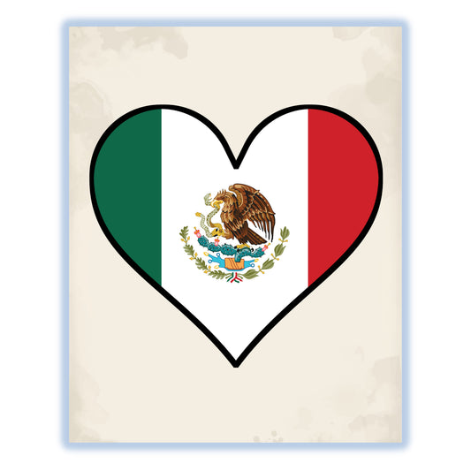Mexican Flag Heart Flag of Mexico 8"x10" Wall Art Print