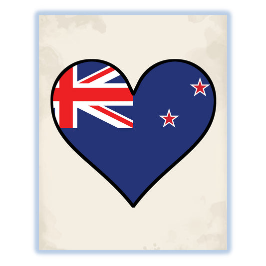 Kiwi Flag Heart Flag of New Zealand 8"x10" Wall Art Print