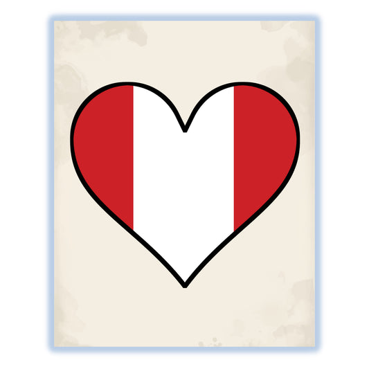 Peruvian Flag Heart Flag of Peru 8"x10" Wall Art Print
