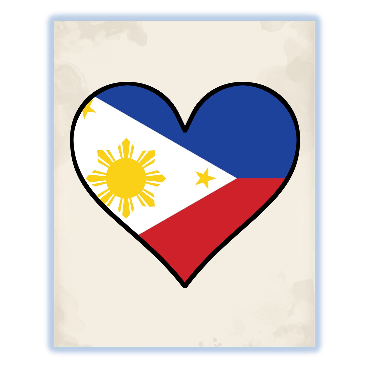 Filipino Flag Heart Flag of Philippines 8"x10" Wall Art Print
