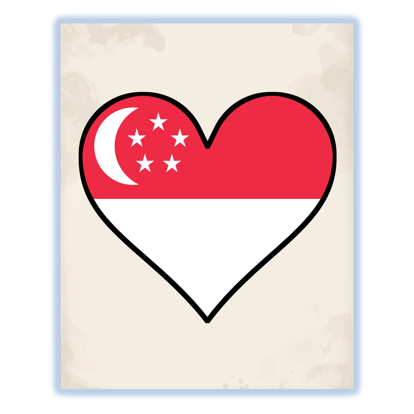 Singaporean Flag Heart Flag of Singapore 8"x10" Wall Art Print