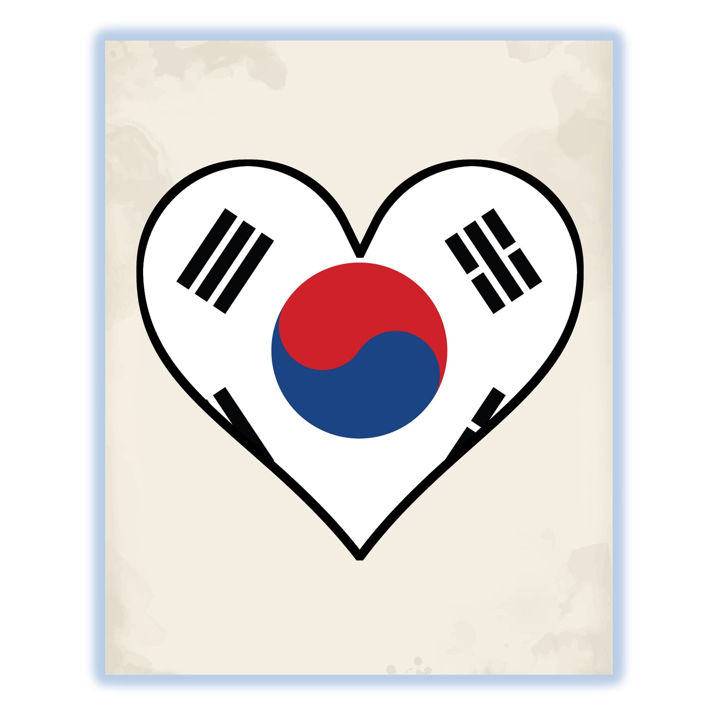 Korean Flag Heart Flag of South Korea 8"x10" Wall Art Print