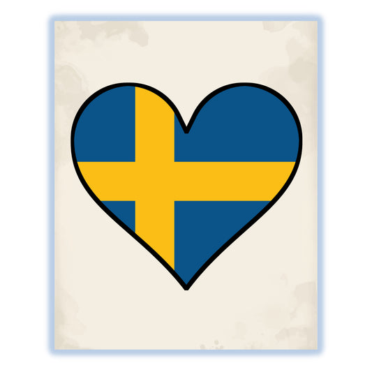 Swedish Flag Heart Flag of Sweden 8"x10" Wall Art Print