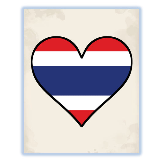 Thai Flag Heart Flag of Thailand 8"x10" Wall Art Print