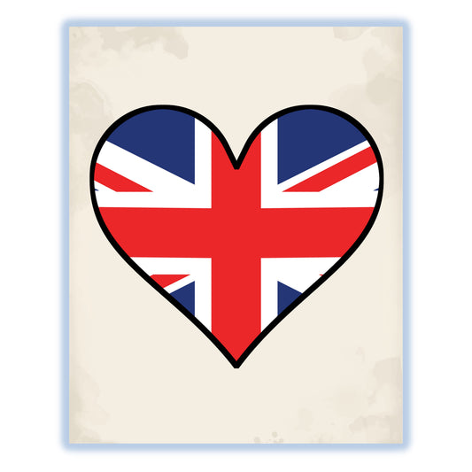 British Flag Heart Flag of United Kingdom 8"x10" Wall Art Print