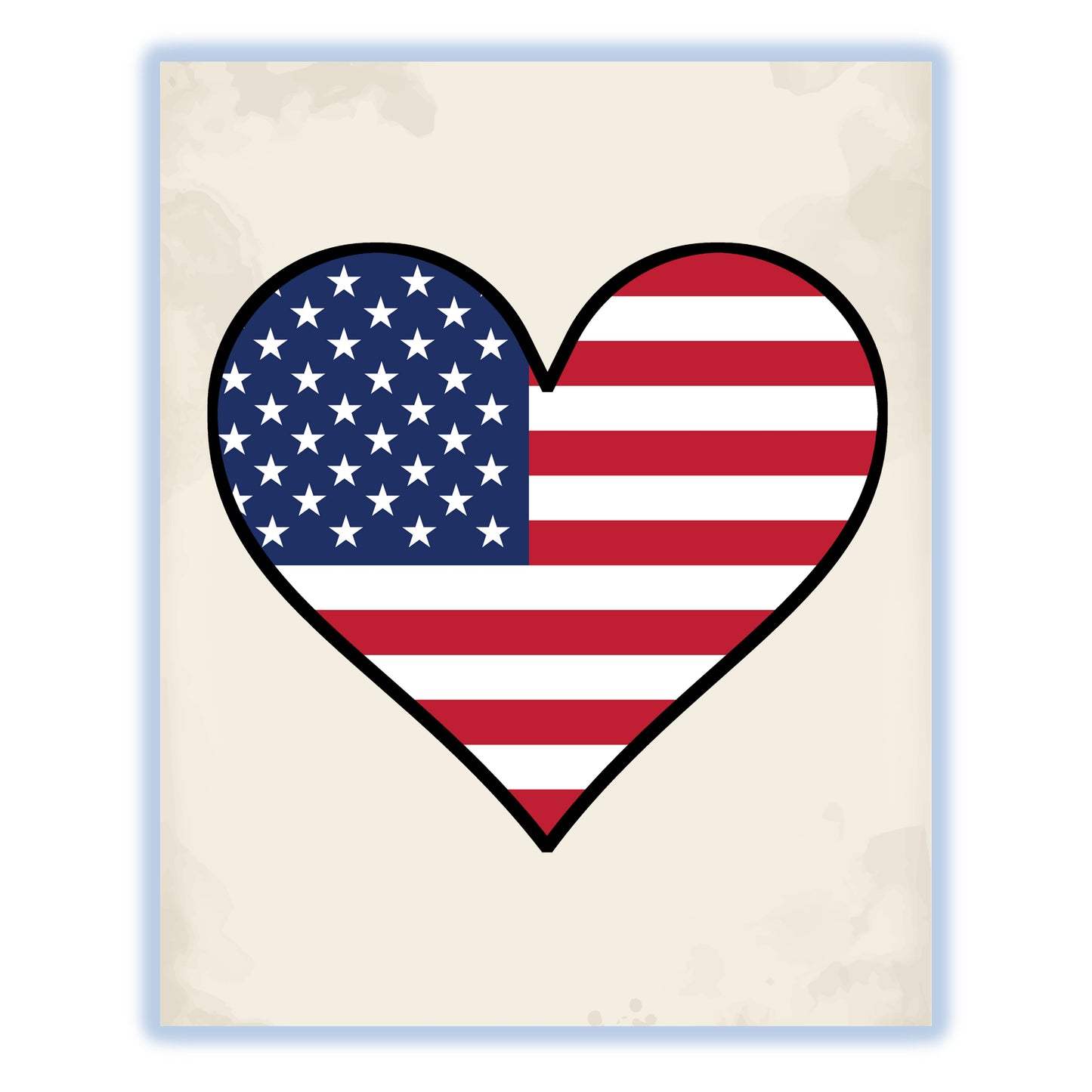 American Flag Heart Flag of United States 8"x10" Wall Art Print