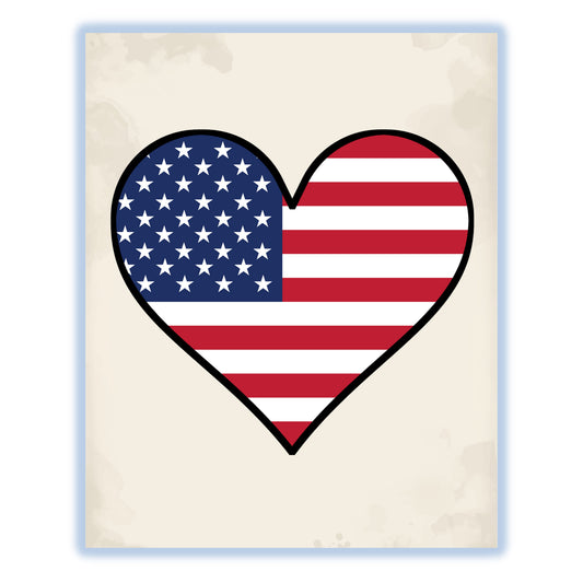American Flag Heart Flag of United States 8"x10" Wall Art Print