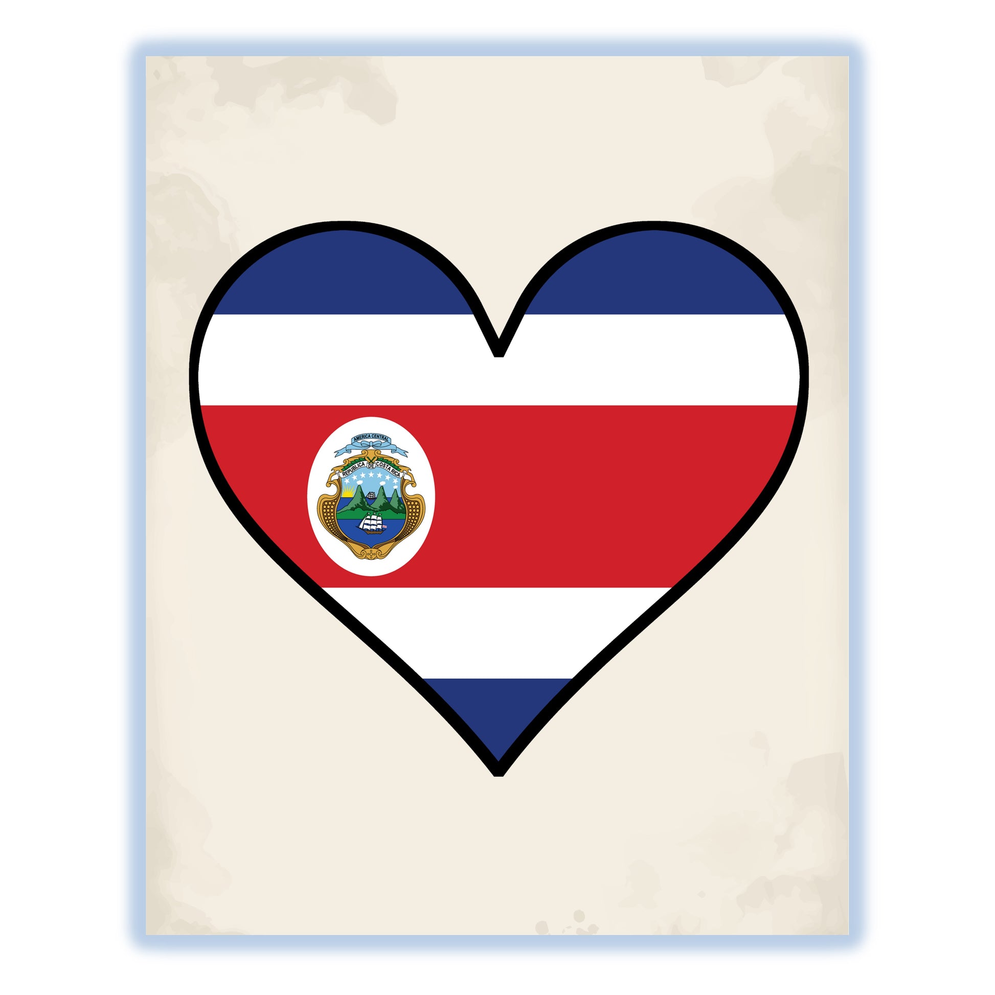 Costa Rican Flag Heart Flag of Costa Rica 8"x10" Wall Art Print