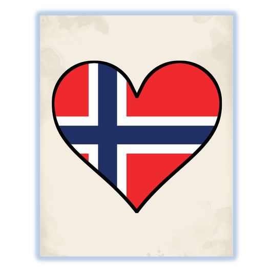 Norwegian Flag Heart Flag of Norway 8"x10" Wall Art Print