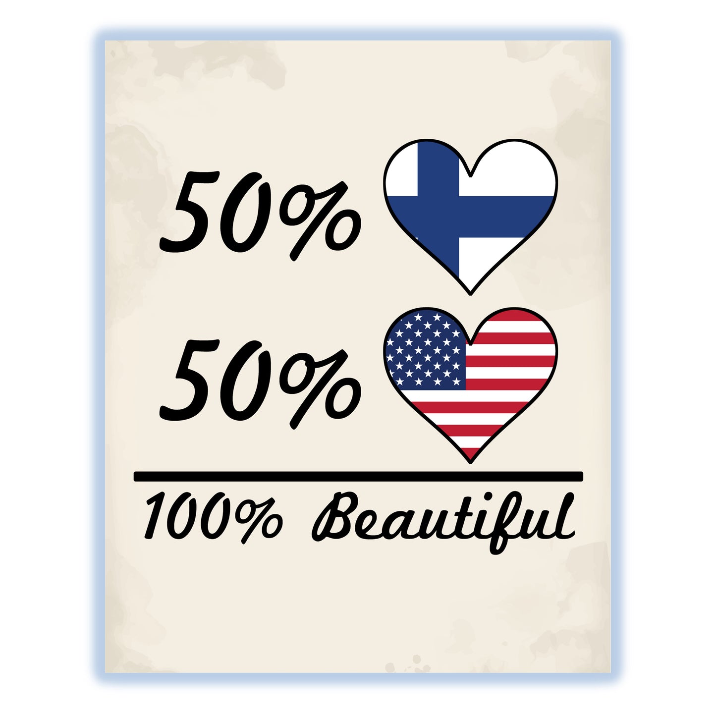 50% Finnish 50% American 100% Beautiful Finland Flag Heart 8"x10" Wall Art Print