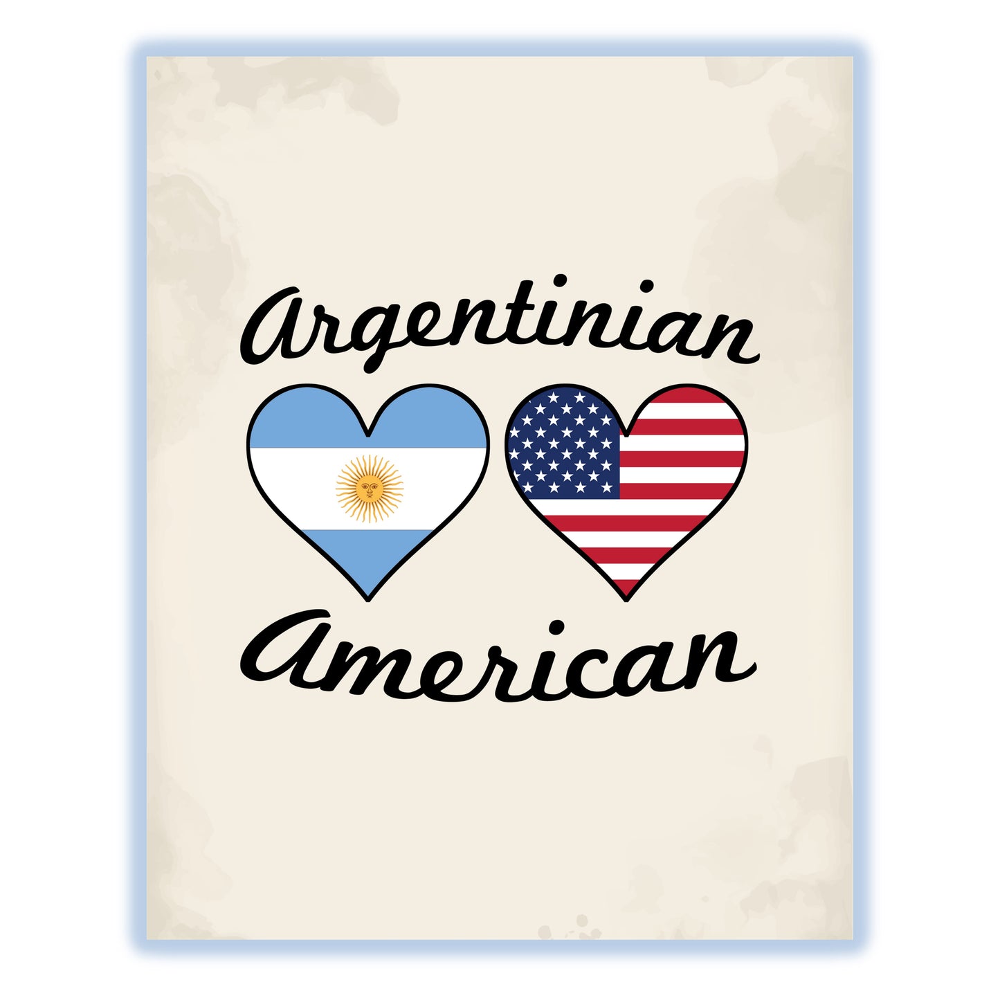 Argentinian American Flag Hearts 8"x10" Wall Art Print