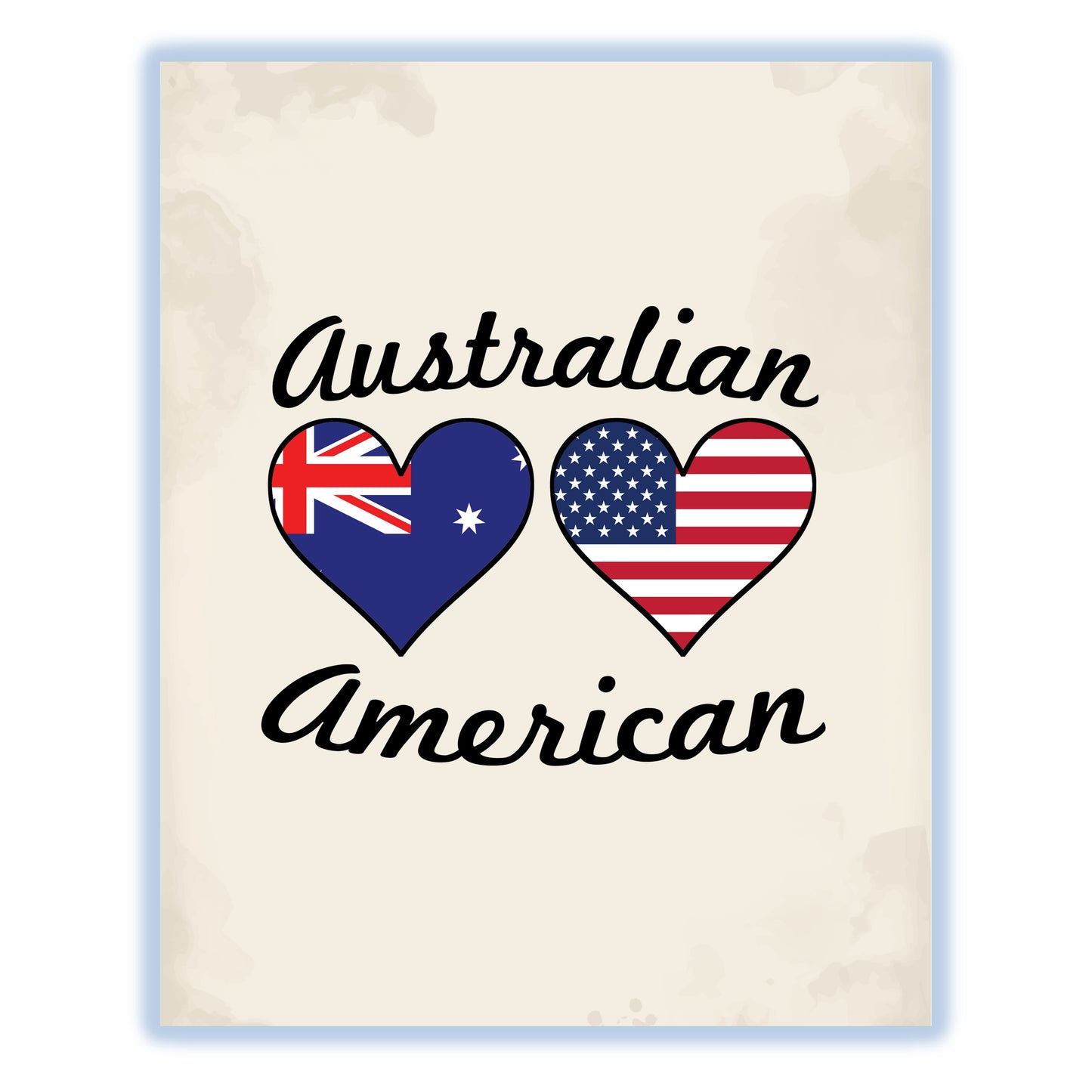 Australian American Flag Hearts 8"x10" Wall Art Print