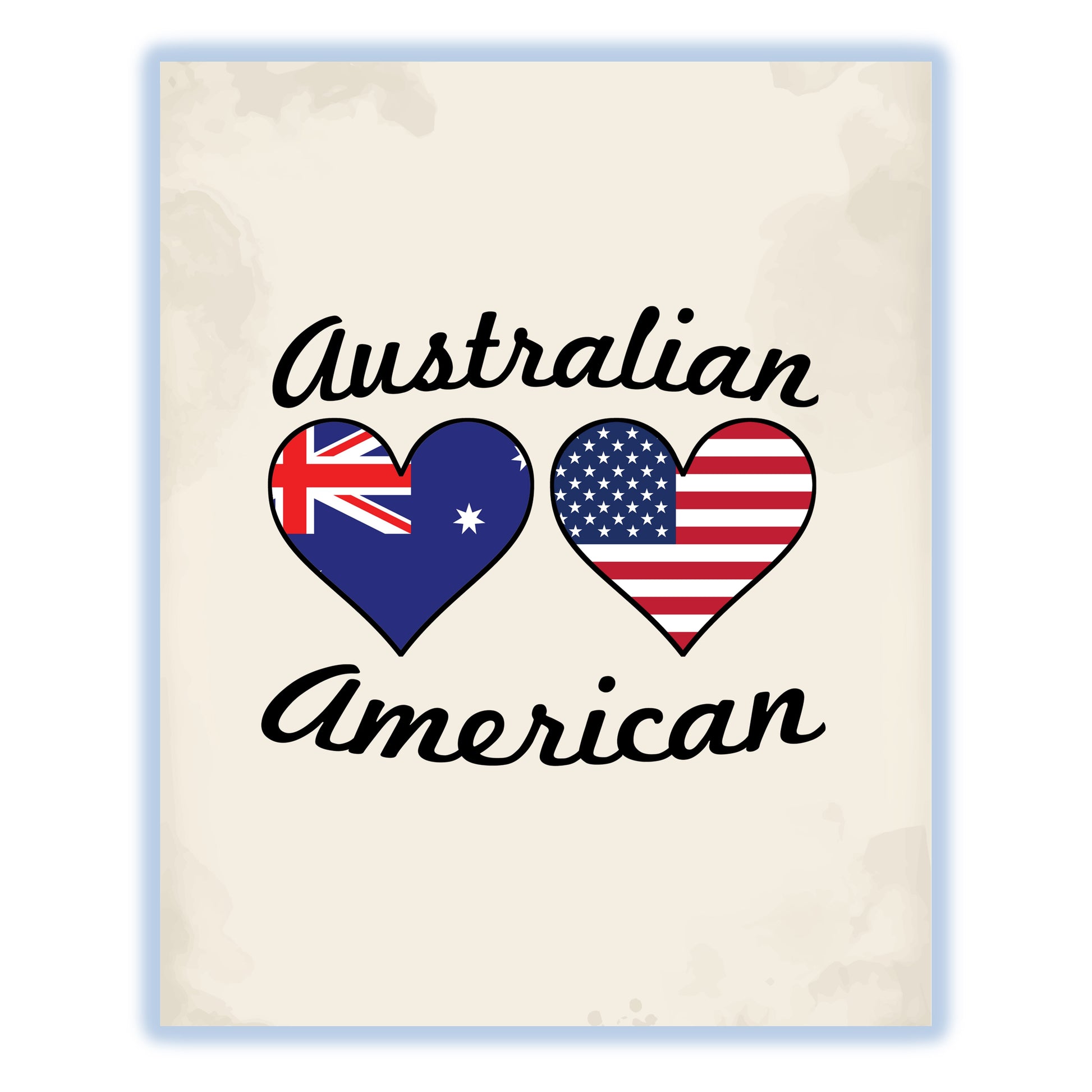 Australian American Flag Hearts 8"x10" Wall Art Print