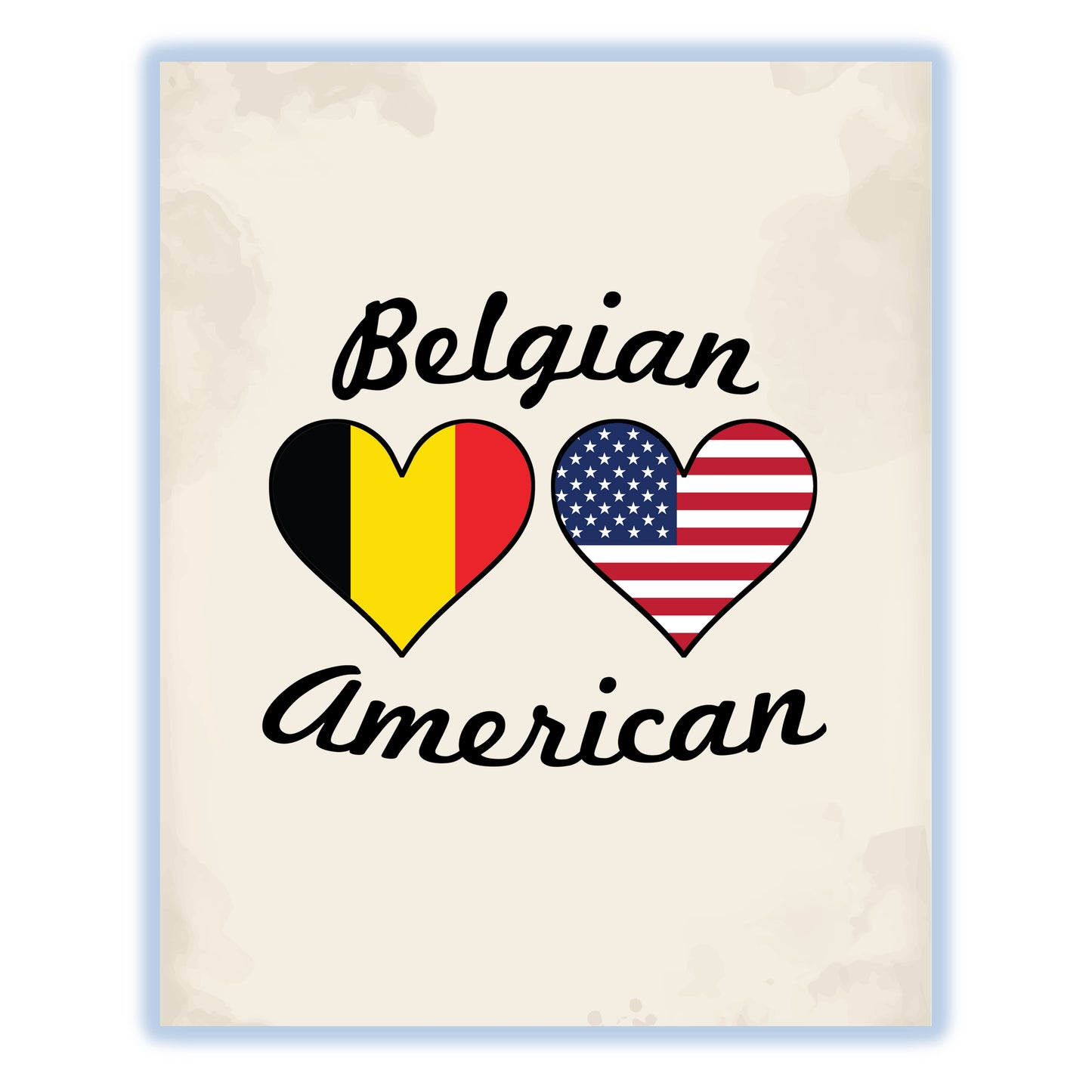 Belgian American Flag Hearts 8"x10" Wall Art Print