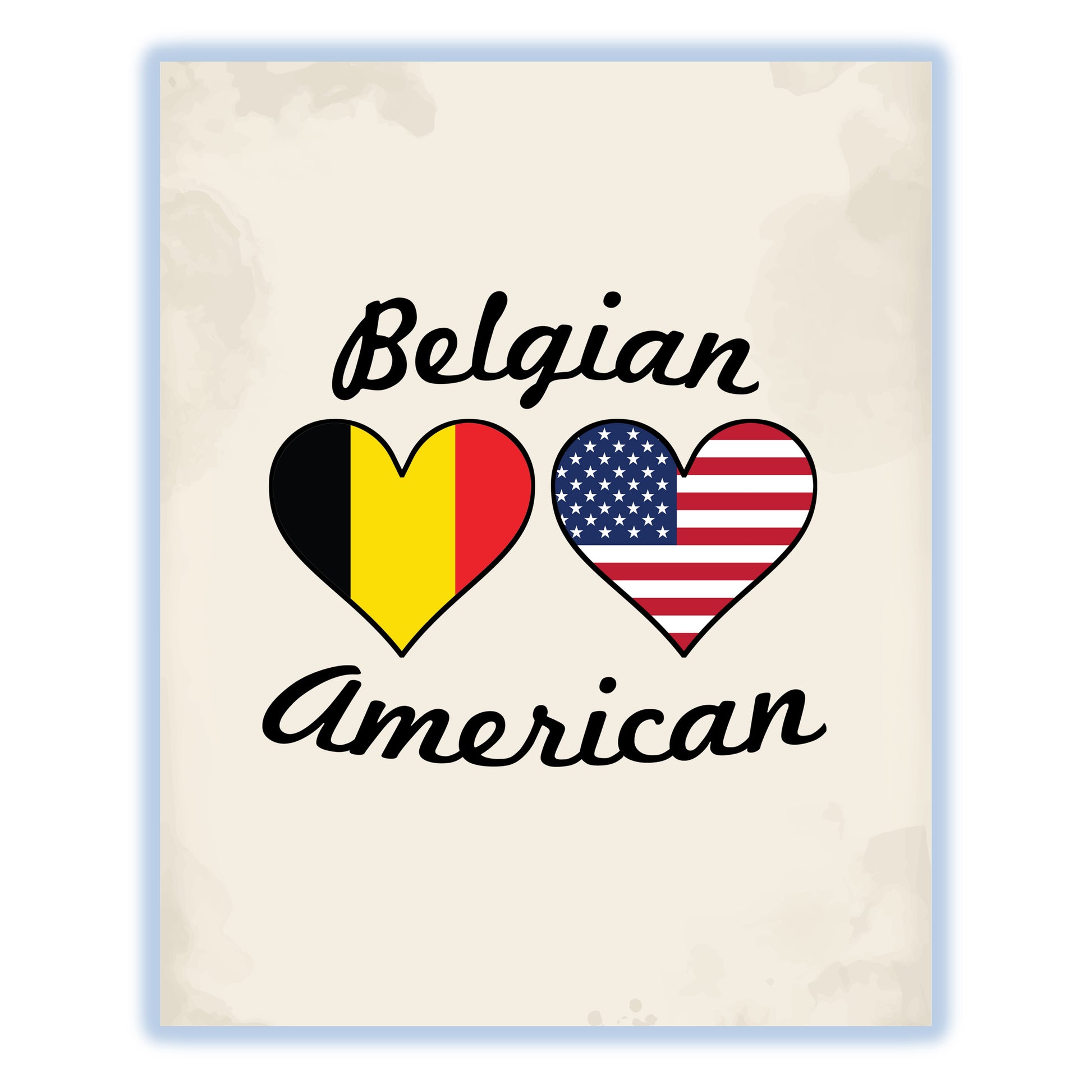Belgian American Flag Hearts 8"x10" Wall Art Print