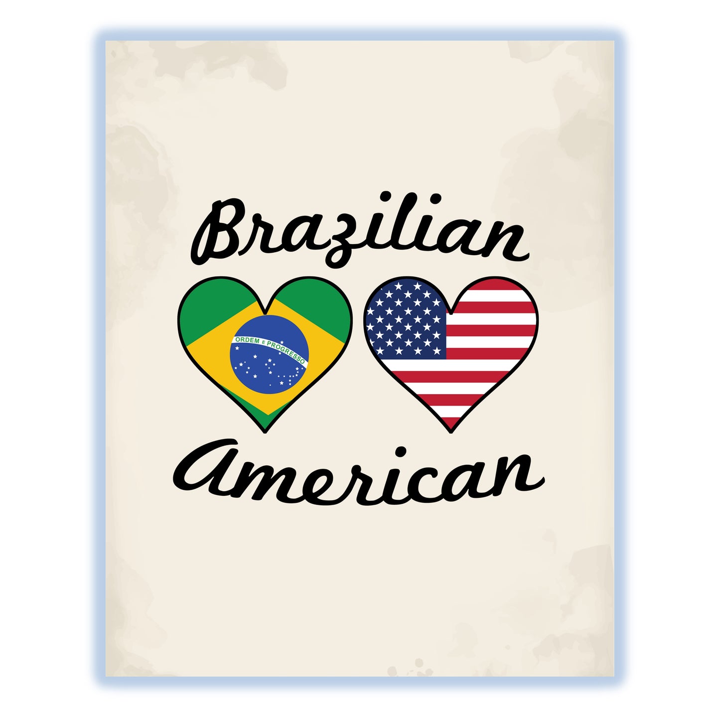 Brazilian American Flag Hearts 8"x10" Wall Art Print