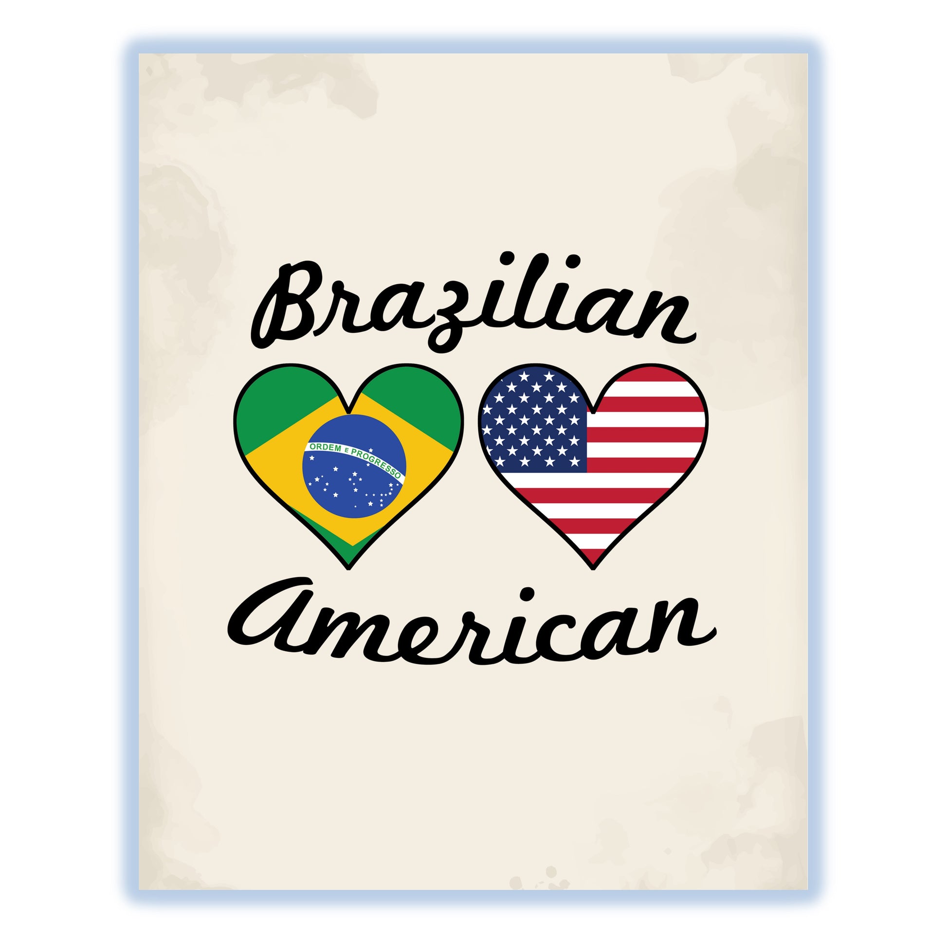 Brazilian American Flag Hearts 8"x10" Wall Art Print