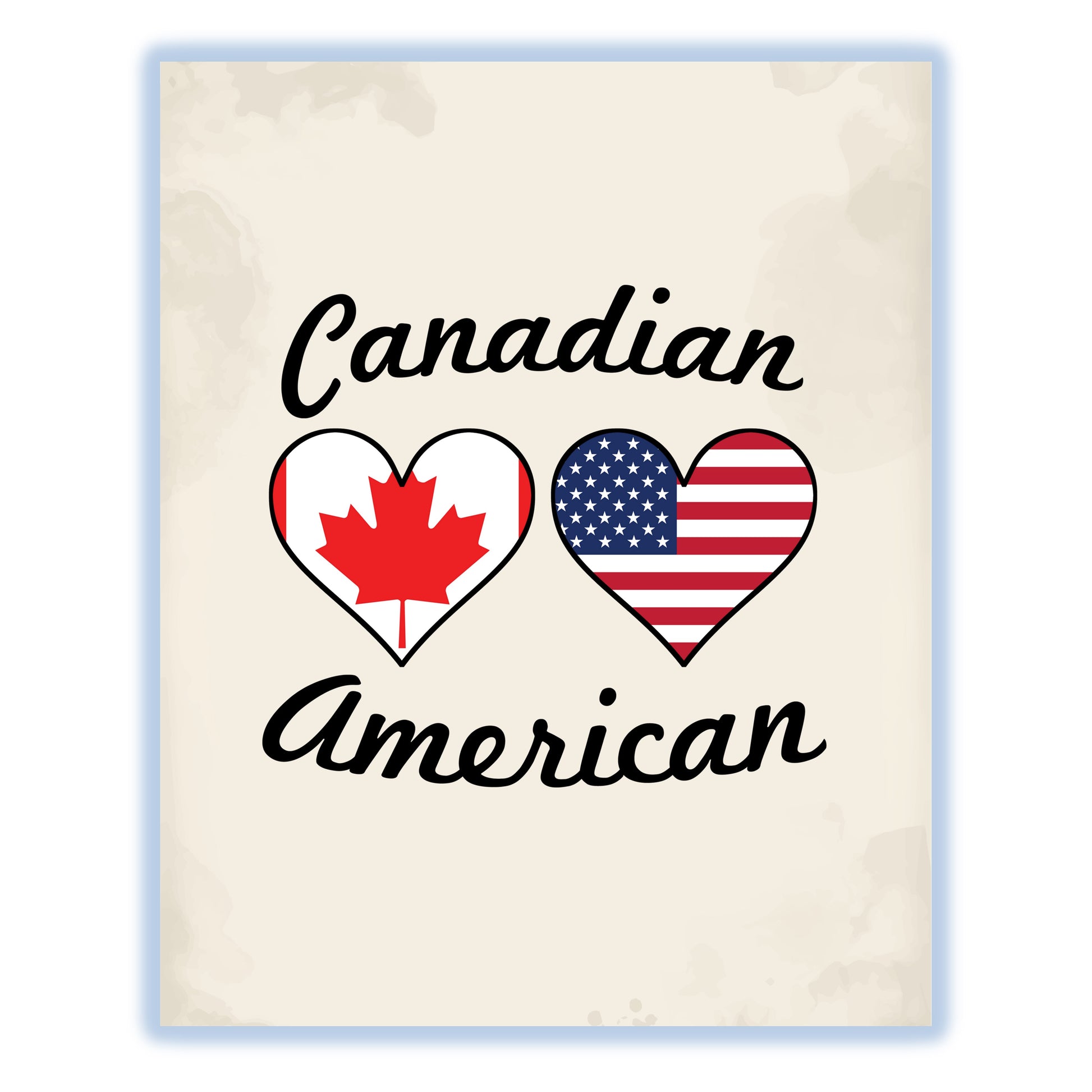 Canadian American Flag Hearts 8"x10" Wall Art Print