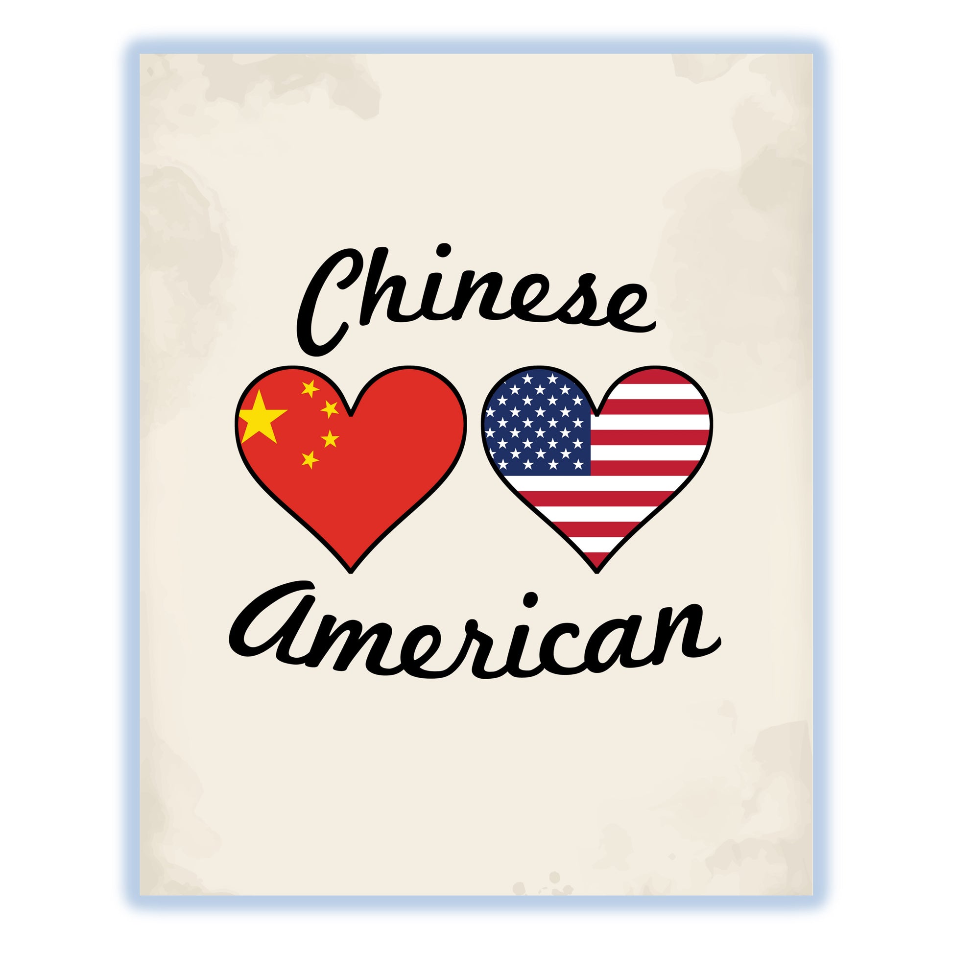 Chinese American Flag Hearts 8"x10" Wall Art Print