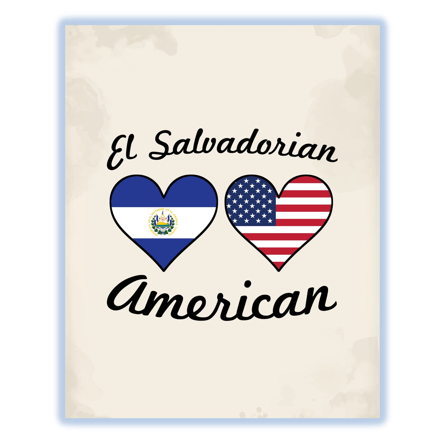 El Salvadorian American Flag Hearts 8"x10" Wall Art Print