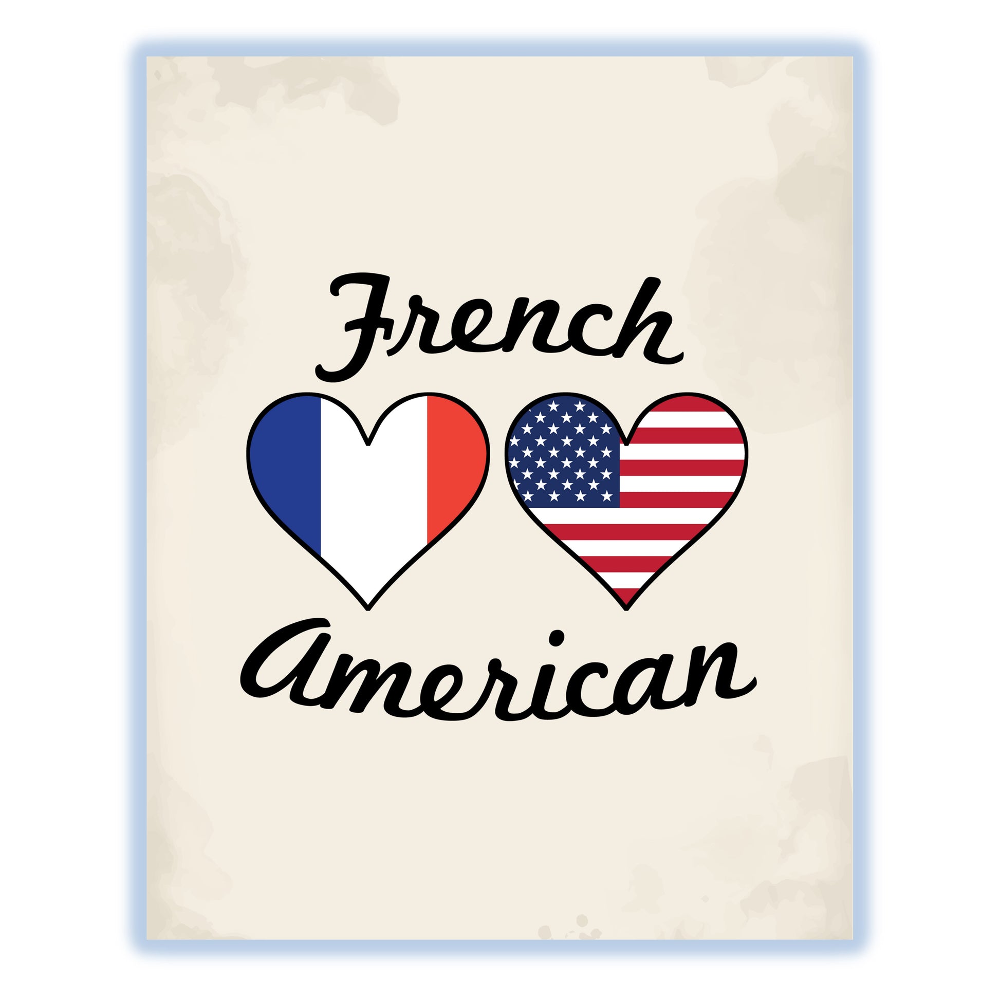 French American Flag Hearts 8"x10" Wall Art Print