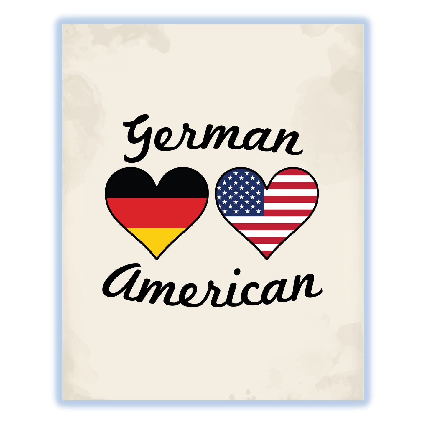 German American Flag Hearts 8"x10" Wall Art Print