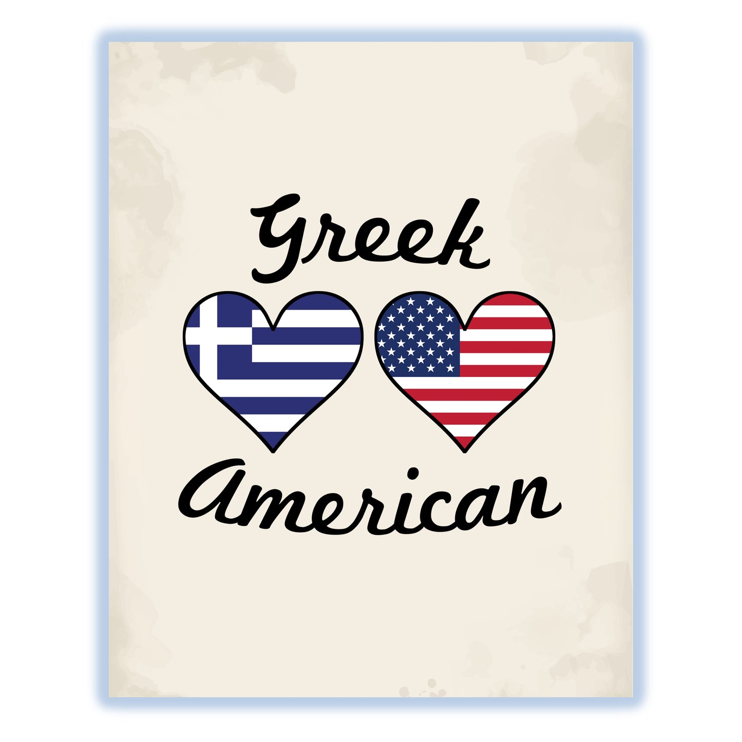 Greek American Flag Hearts 8"x10" Wall Art Print