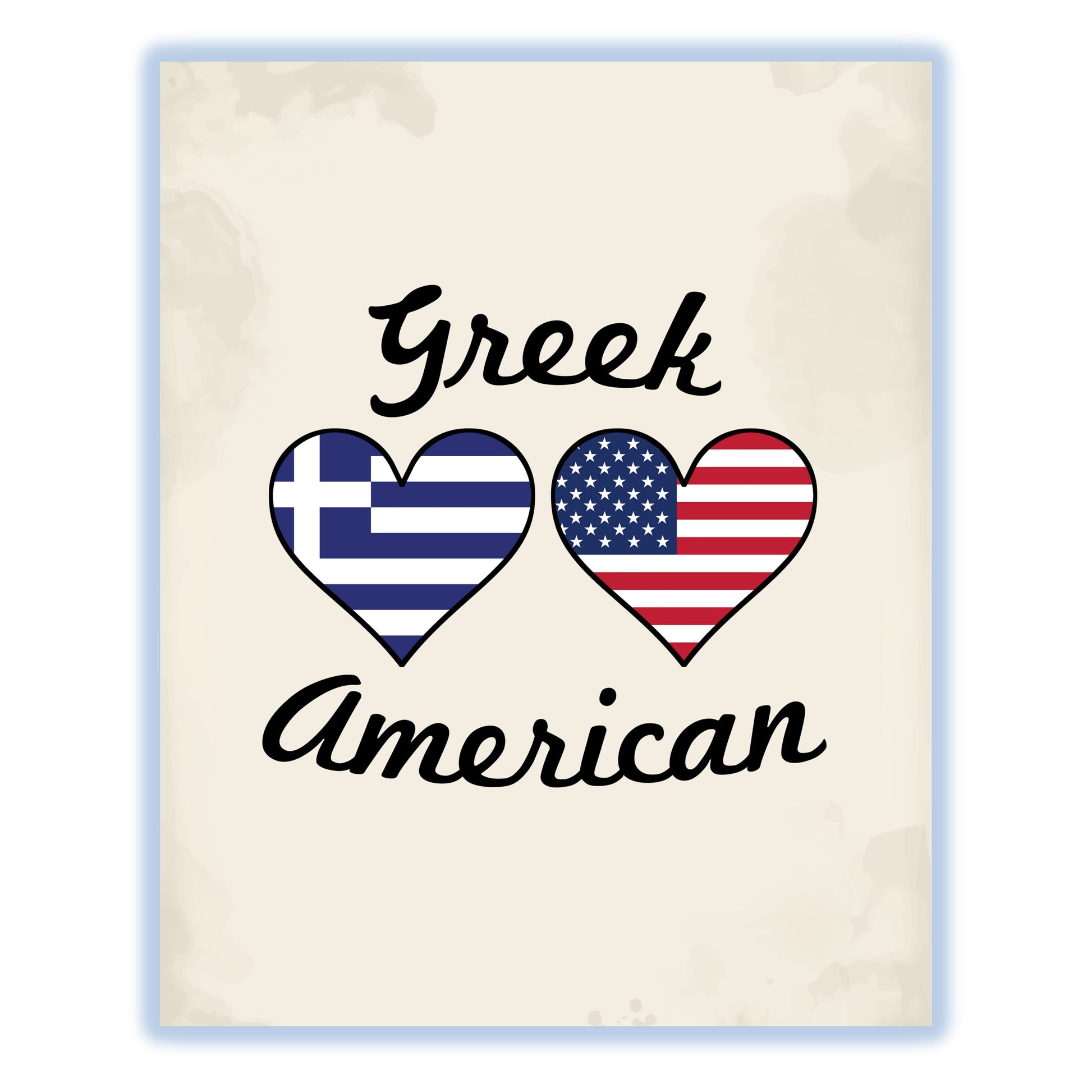 Greek American Flag Hearts 8"x10" Wall Art Print