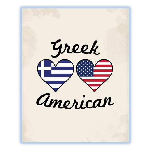 Greek American Flag Hearts 8"x10" Wall Art Print