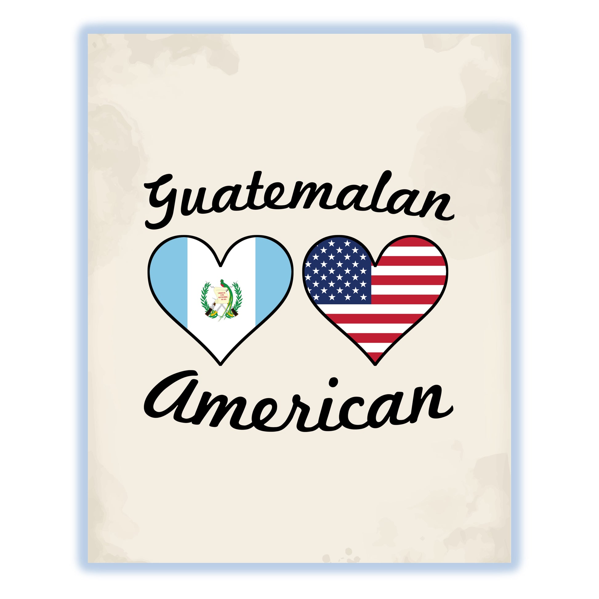 Guatemalan American Flag Hearts 8"x10" Wall Art Print