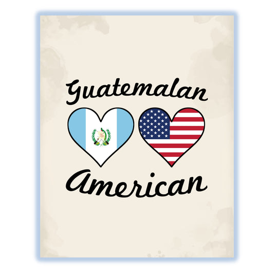 Guatemalan American Flag Hearts 8"x10" Wall Art Print