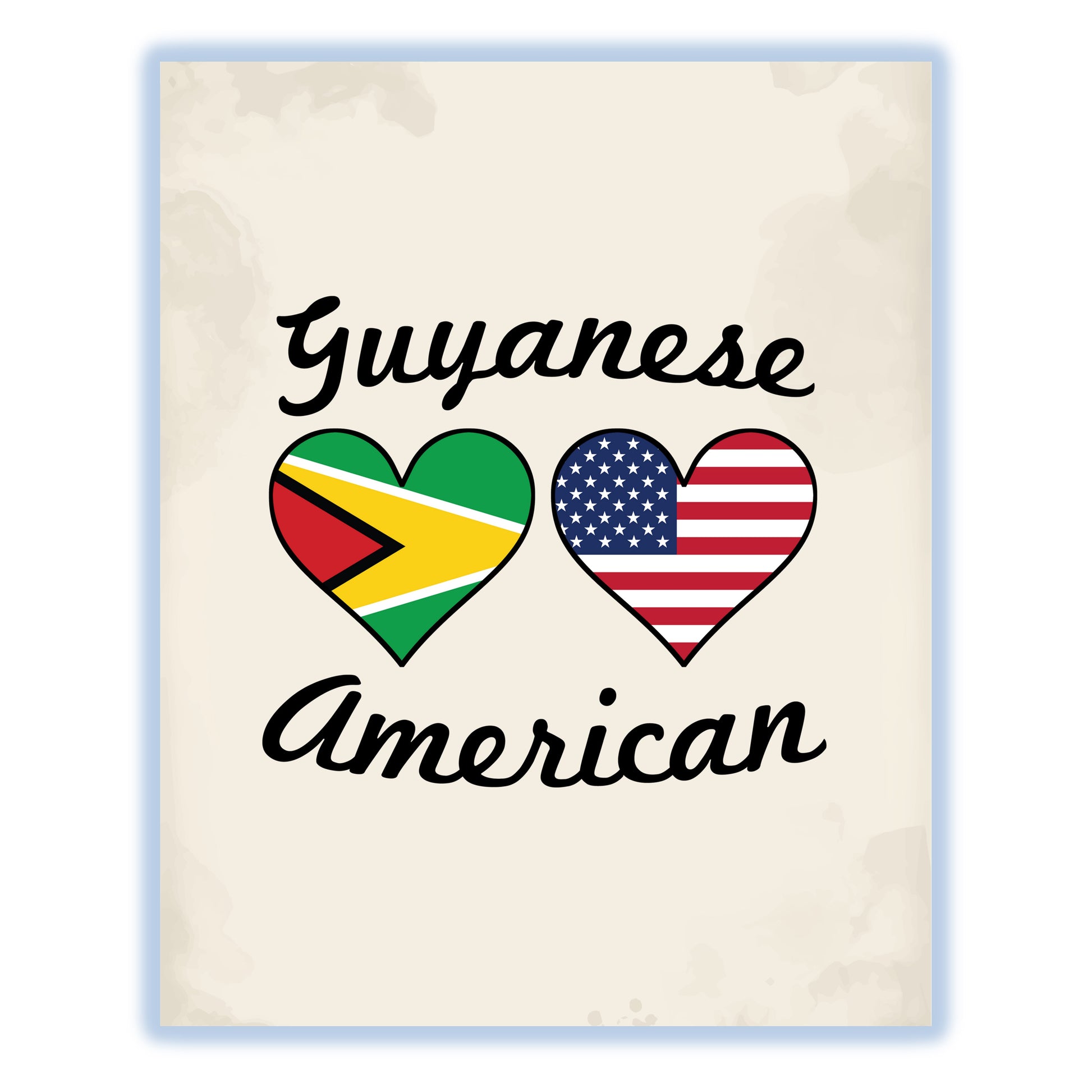 Guyanese American Flag Hearts 8"x10" Wall Art Print