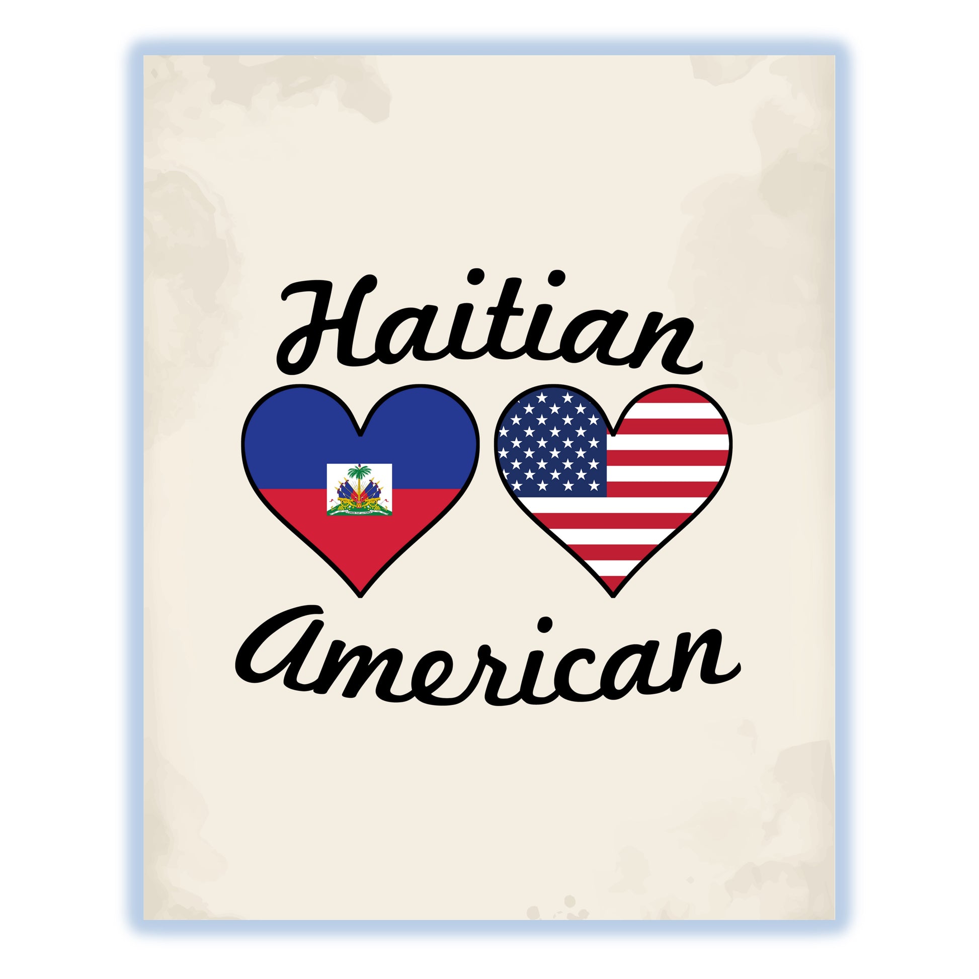 Haitian American Flag Hearts 8"x10" Wall Art Print