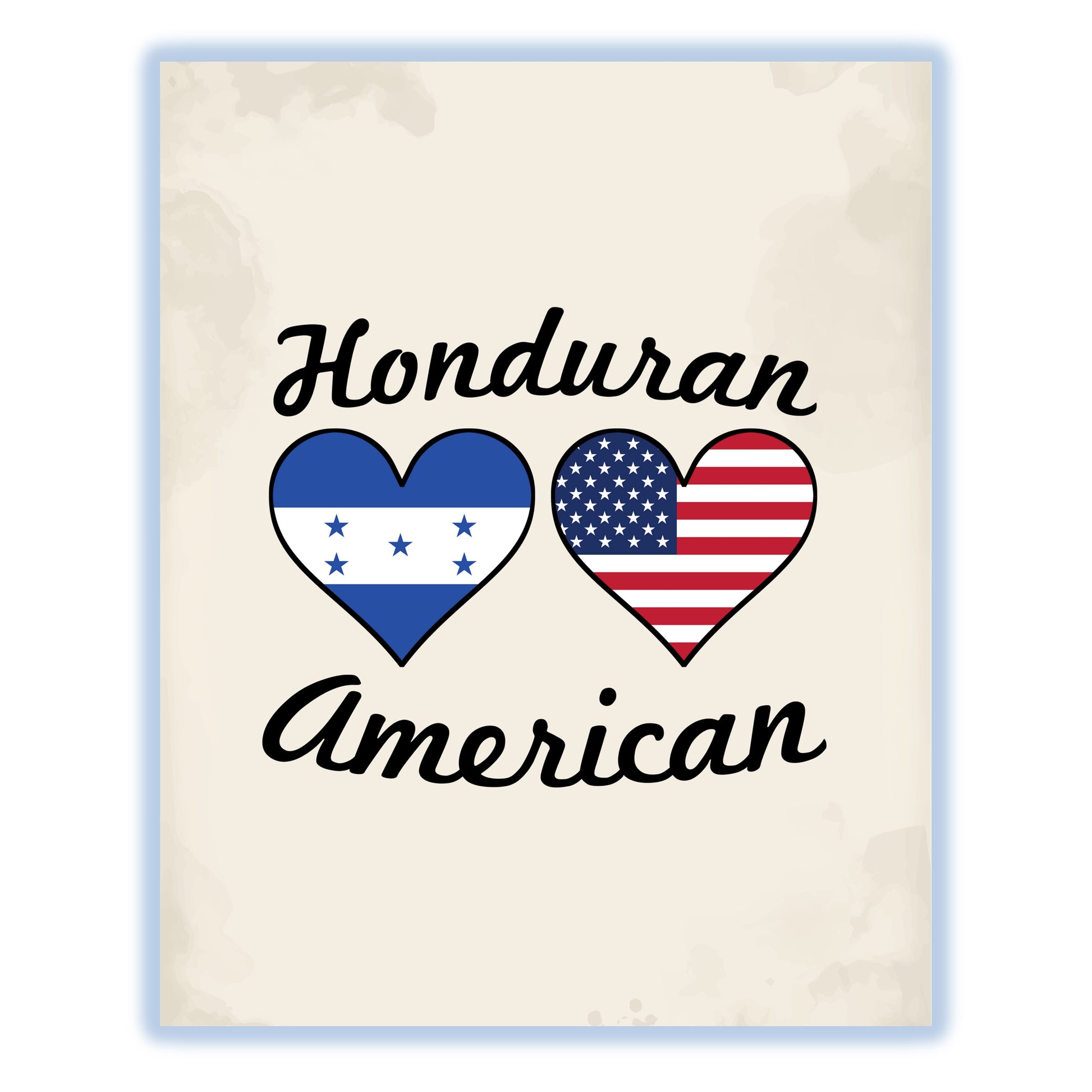 Honduran American Flag Hearts 8"x10" Wall Art Print