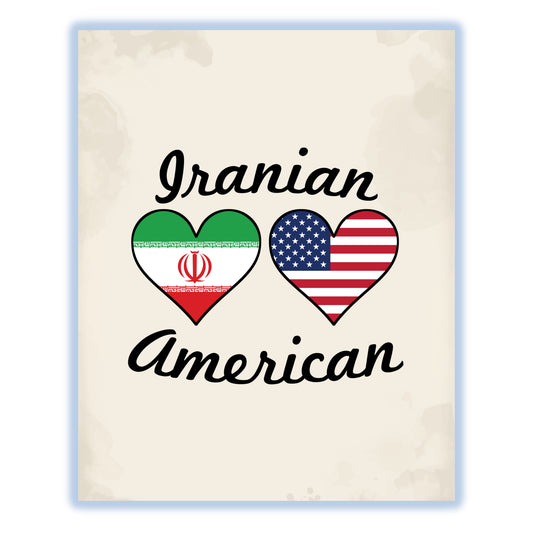 Iranian American Flag Hearts 8"x10" Wall Art Print