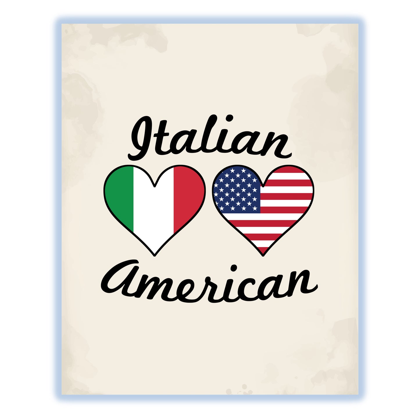 Italian American Flag Hearts 8"x10" Wall Art Print