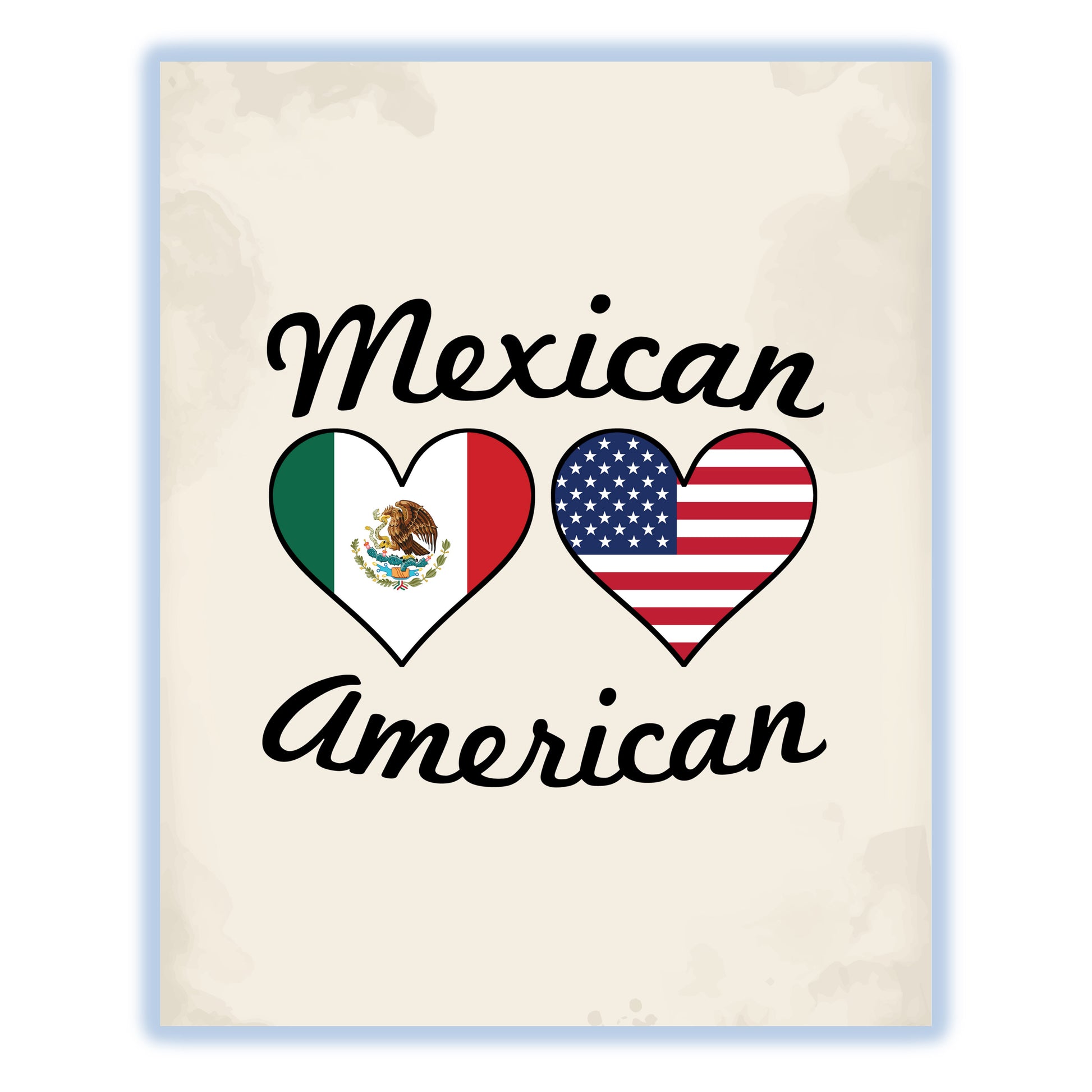 Mexican American Flag Hearts 8"x10" Wall Art Print