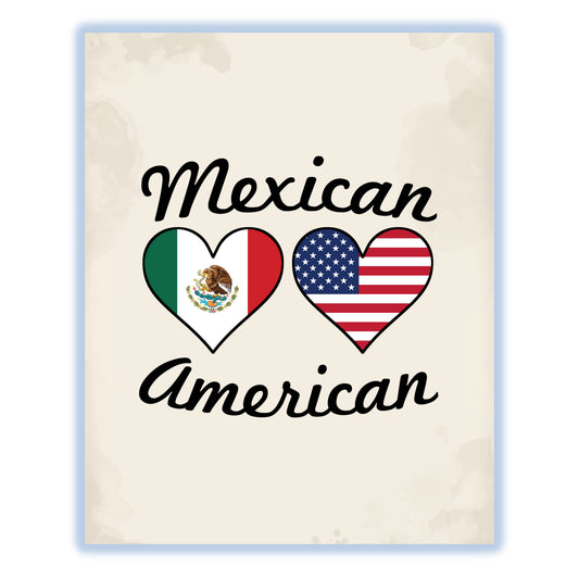 Mexican American Flag Hearts 8"x10" Wall Art Print
