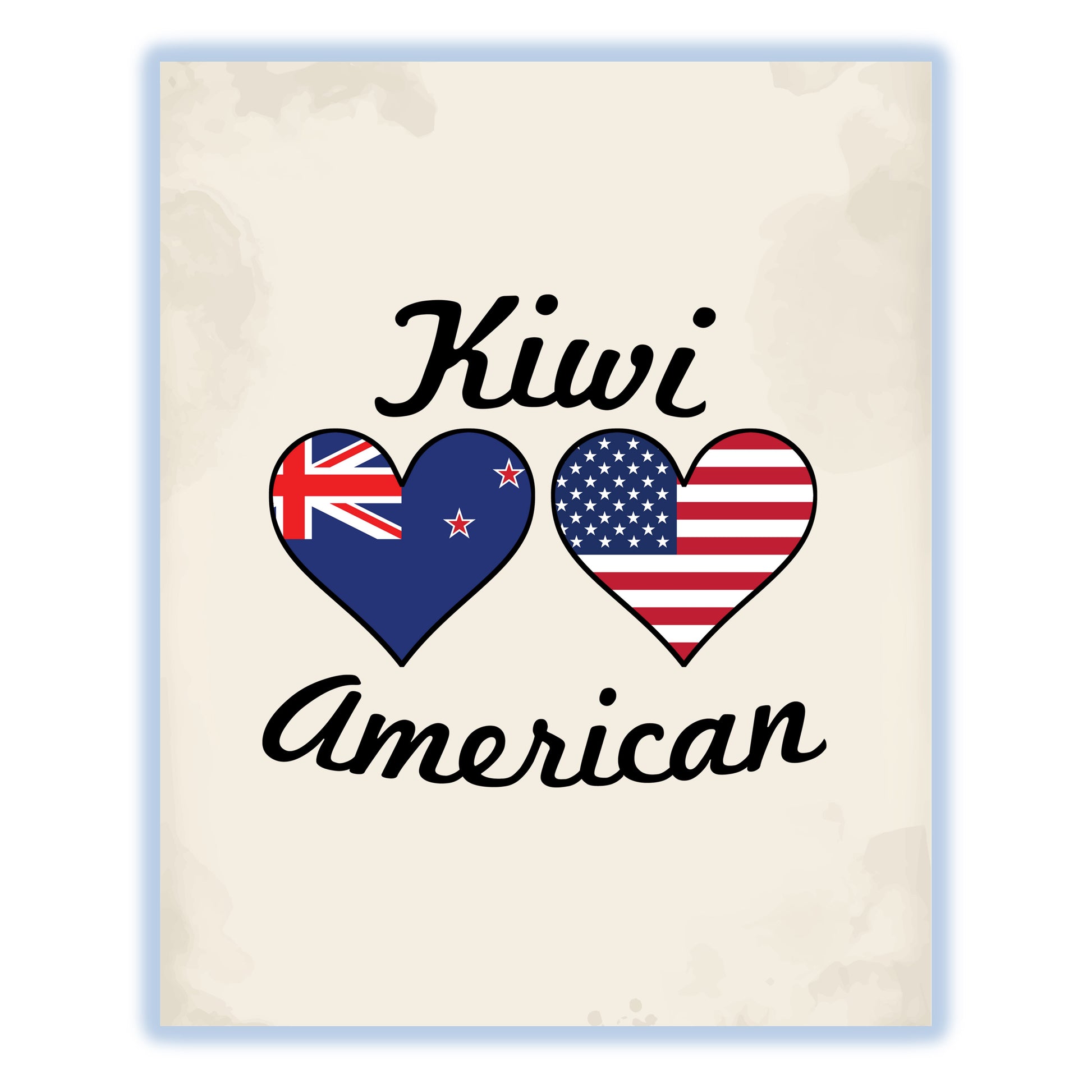 Kiwi American Flag Hearts 8"x10" Wall Art Print