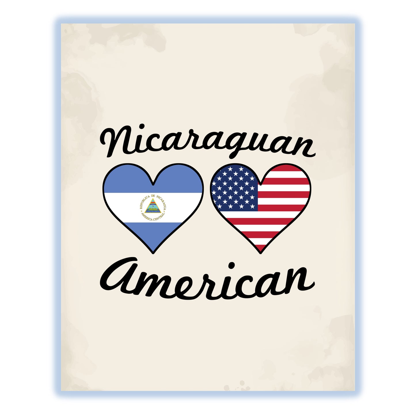 Nicaraguan American Flag Hearts 8"x10" Wall Art Print