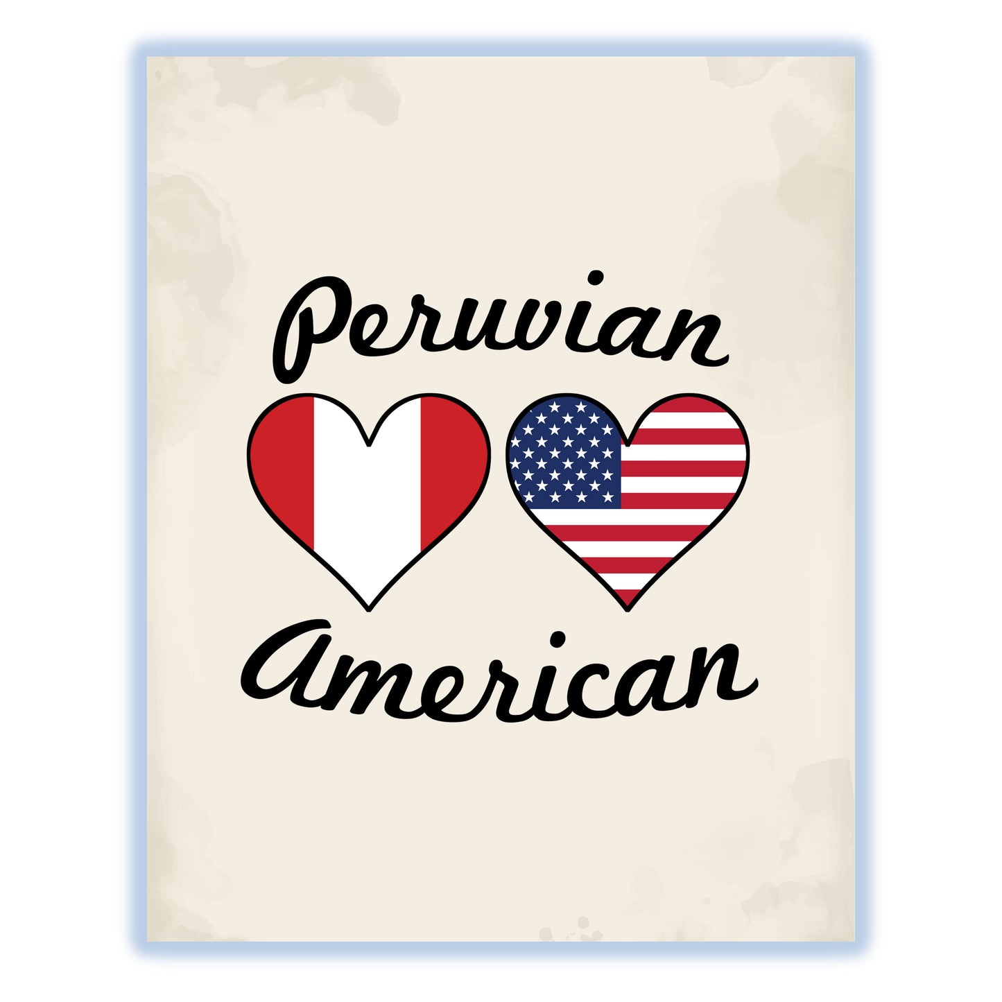 Peruvian American Flag Hearts 8"x10" Wall Art Print