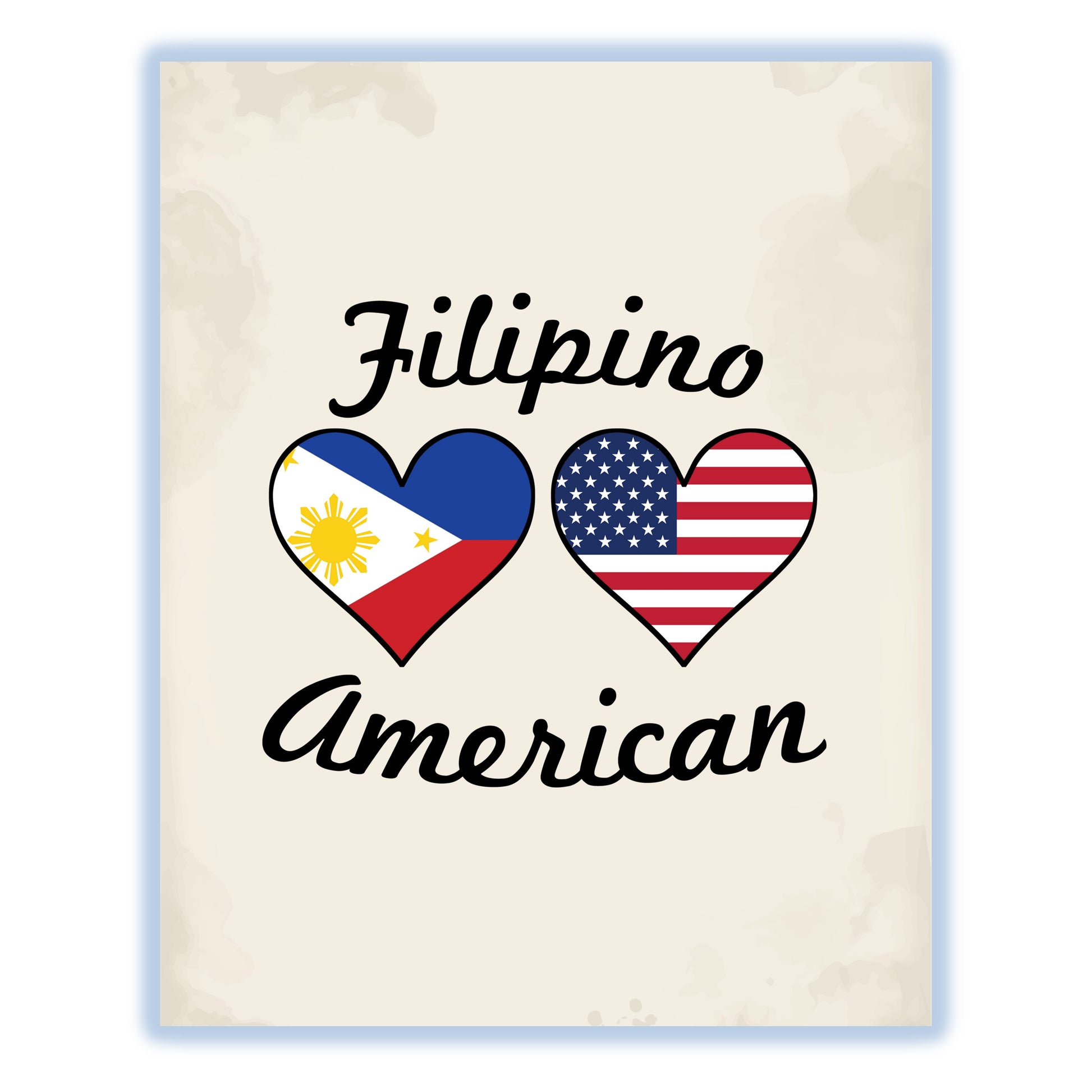 Filipino American Flag Hearts 8"x10" Wall Art Print